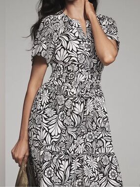 Anthropologie Somerset V-Neck Maxi Dress Short Sleeve New SP White Black Floral